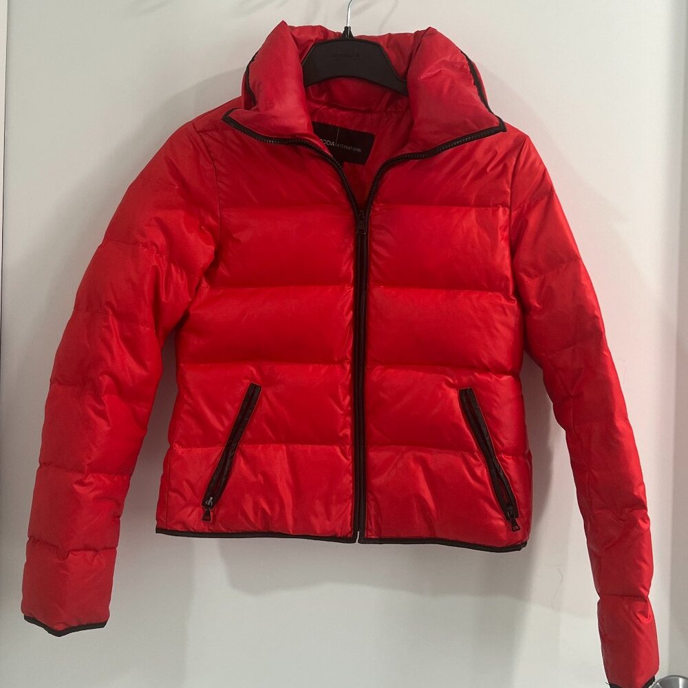 Moda International Red Down Feather Quilted Puffer Jacket Coat XS